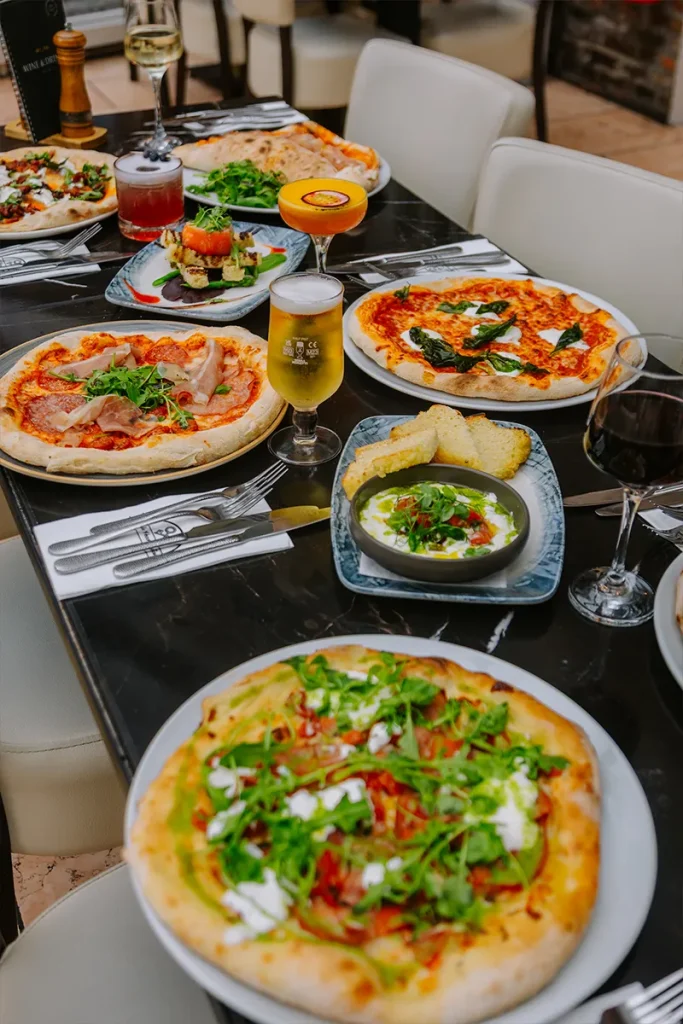 Selection of authentic Italian pizzas, starters and drinks at La Vecchia Scuola York