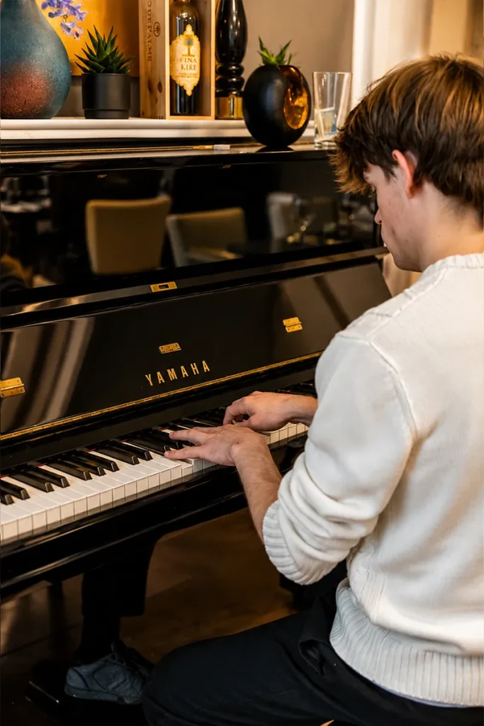 Pianist performing live music at La Vecchia Scuola restaurant in York