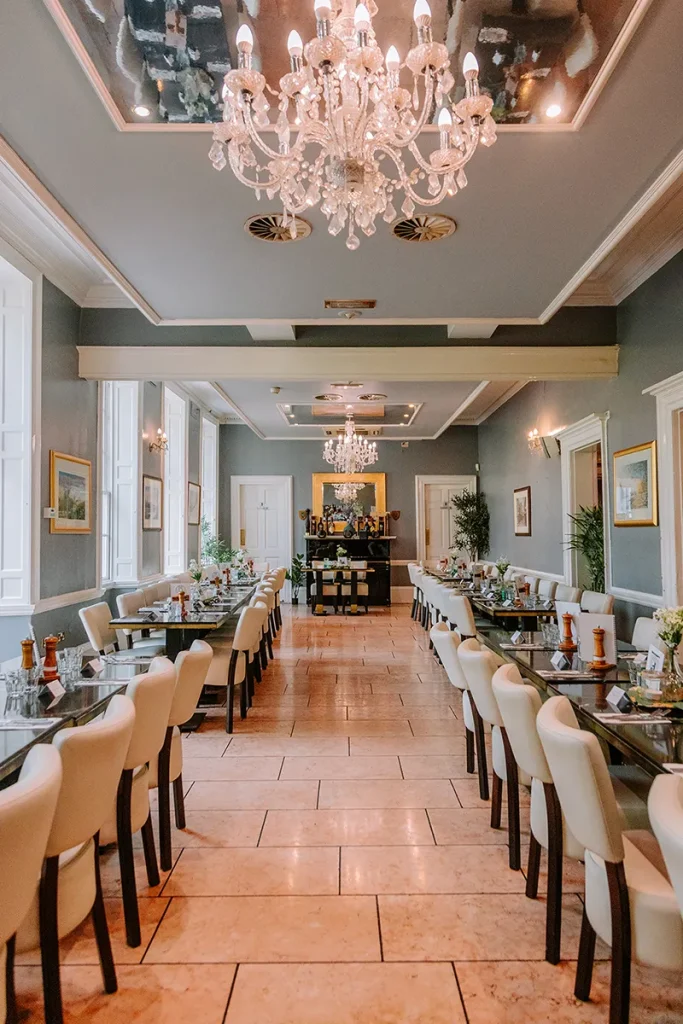 Elegant private dining room set for a large group celebration at La Vecchia Scuola York