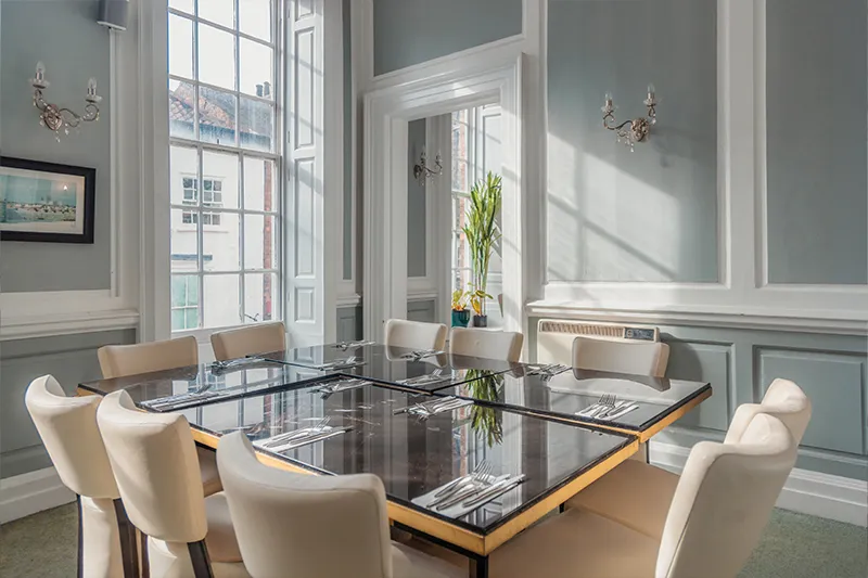 The Study private room with boardroom-style dining layout at La Vecchia Scuola York